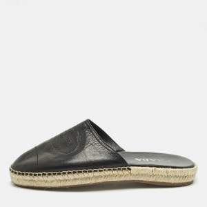 Pre Owned Prada Size 40.5 Black Leather Espadrille Mules