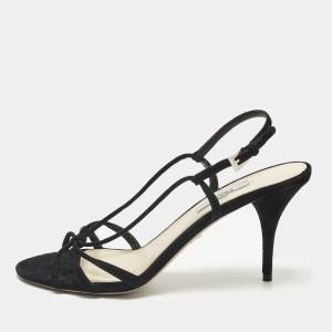 Pre Owned Prada Size 38.5 Black Suede Ankle Strap Sandals