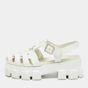 Pre Owned Prada Monolith Size 39 White Rubber Platform Sandals