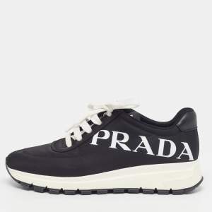 مملوكة مسبقًا Prada Prax 01 Size 38.5 Black Nylon Lace Up Sneakers
