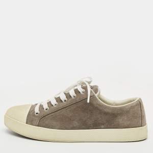 مملوكة مسبقًا Prada Size 38 Grey Rubber and Suede Cap Toe Lace Up Sneakers