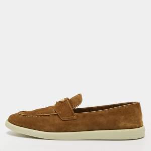 Pre Owned Prada Triangle Size 41 Brown Suede Loafers