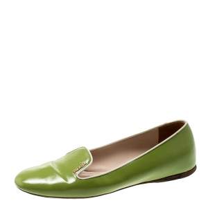 Pre Owned Prada Green Patent Saffiano Leather Smoking Slippers Size 38