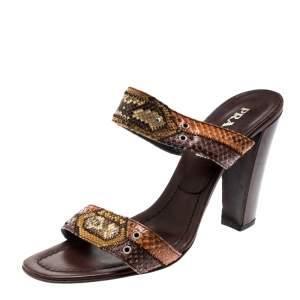 Pre Owned Prada Multicolor Python Leather Strappy Sandals Size 39
