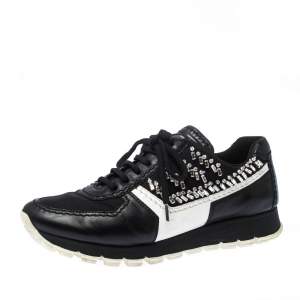 Pre Owned Prada Black Crystal Embellished Lace Up Sneakers Size 38