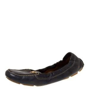 Pre Owned Prada Blue Leather Scrunch Slip On Loafers Size 38