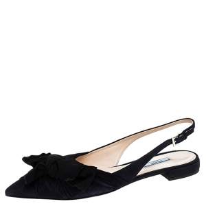 Pre Owned Prada Navy Blue Suede Bow Detail Slingback Flats Size 41