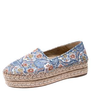 Pre Owned Prada Multicolor Floral Embroidered Canvas Platform Espadrille Flats Size 39
