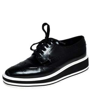 Pre Owned Prada Black Brogue Leather Wingtip Platform Sneakers Size 37.5