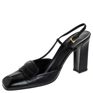 Pre Owned Prada Black Leather Square Toe Slingback Pumps Size 38