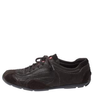 Pre Owned Prada Dark Brown Leather and Suede Lace Up Low Top Sneakers Size 38