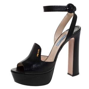 Pre Owned Prada Black Python Open Toe Platform Sandals Size 39.5