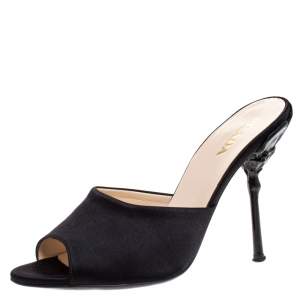 Prada Black Satin Open Toe Sandals Size 39