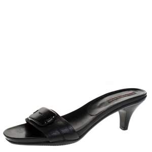 Pre Owned Prada Sport Black Leather Open Toe Sandals Size 37