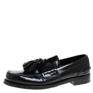 Pre Owned Prada Black Leather Tassel Detail Slip On Loafers Size 39.5