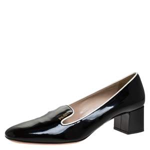 Pre Owned Prada Black Patent Leather Loafer Block Heel Pumps Size 39