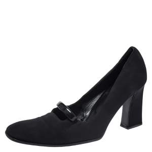 Prada Black Fabric Block Heel Pumps Size 40.5