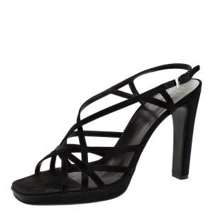 Pre Owned Prada Black Satin Strappy Open Toe Platform Slingback Sandals Size 39.5