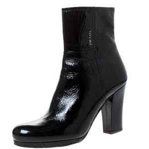Prada Black Patent Leather Ankle Length Boots Size 40.5