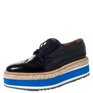 Pre Owned Prada Black Brogue Leather Derby Espadrille Sneakers Size 40