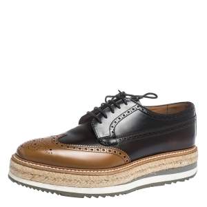 Pre Owned Prada Brown Brogue Leather Derby Espadrille Sneakers Size 39