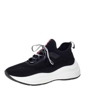 Pre Owned Prada Black Mesh America's Cup Lace Up Sneakers Size 39.5