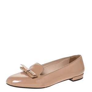 Pre Owned Prada Nude Patent Leather Smoking Slippers Flats Size 36            