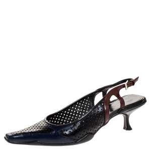 Pre Owned Prada Tricolor Perforated Leather Square Toe Slingback Sandals Size 36