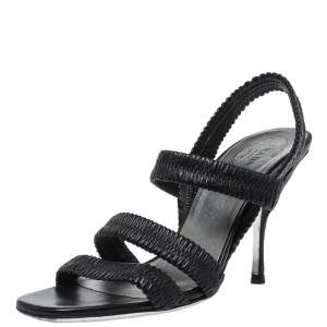 Pre Owned Prada Black Matelasse Leather Strappy Sandals Size 36