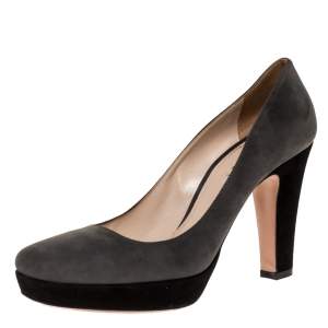 Pre Owned Prada Grey/Black Suede Platform Square Toe Pumps Size 40