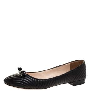 Pre Owned Prada Black Quilted Leather Ballet Flats Size 38
