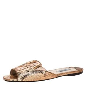 Pre Owned Prada Brown Python Flat Slide Sandals Size 38.5