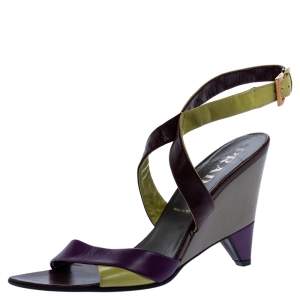 Pre Owned Prada Multicolor Leather Ankle Strap Sandals Size 37.5