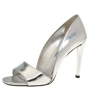 Pre Owned Prada Metallic Silver Leather Open Toe D'Orsay Sandals Size 37