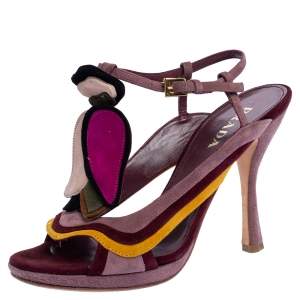 Pre Owned Prada Multicolor Suede Floral Fairy Collection Ankle Strap Sandals 37.5