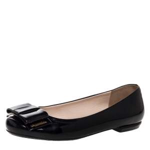 Pre Owned Prada Patent Leather Bow Ballet Flats Size 36