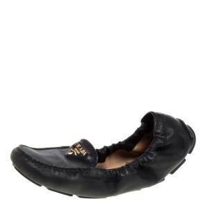 Pre Owned Prada Black Leather Loafers Ballet Flat Size 37.5