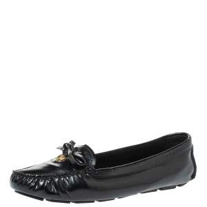 Pre Owned Prada Black Patent Leather Bow Loafers Size 40