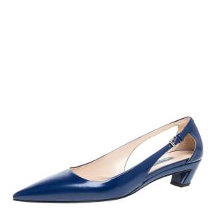 Pre Owned Prada Blue Leather Kitten Heel Pointed Toe Pumps Size 40