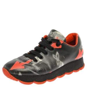 Prada Black/Orange Leather Arrow Graphic Lace Up Sneakers Size 38