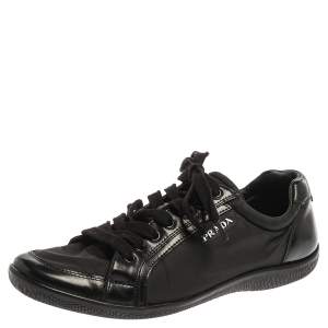 Pre Owned Prada Black Leather And Nylon Trainer Sneakers Size 38