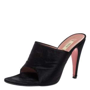 Prada Black Satin Vintage Pointed Toe Slide Sandals Size 37
