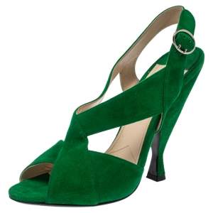 Pre Owned Prada Green Suede Crisscross Open Toe Sandals Size 39