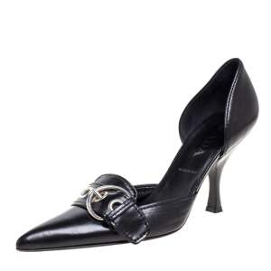 Pre Owned Prada Black Leather Buckle Detail Pointed Toe D'orsay Pumps Size 38