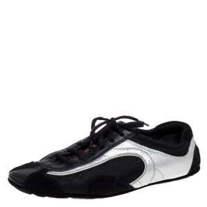 Pre Owned Prada Sport Silver/Black Leather And Mesh Low Top Sneakers Size 38
