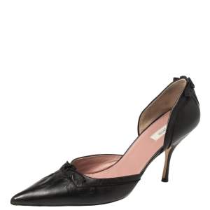 Prada Black Leather D'orsay Pointed Toe Pumps Size 37.5