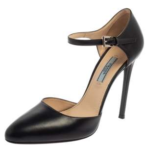 Prada Black Leather D'orsay Ankle Strap Pumps Size 37.5 