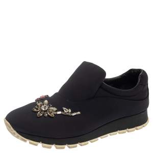 Pre Owned Prada Blue Nylon Catch Me If You Can Crystal Embellished Slip On Sneakers Size 38