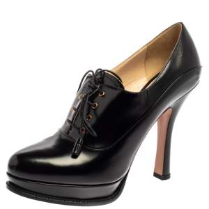 Pre Owned Prada Black Leather Lace Up Booties Size 40