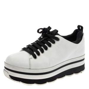 Prada White Leather  Linea Rossa Platform Sneakers Size 38.5